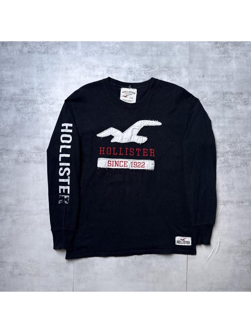 Y2K Hollister 00s Embroidered Grunge black long sleeve shirt